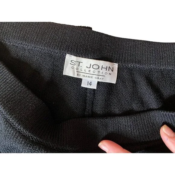St. John Santana Knit Capri Pant Detail on Hem Black Sz 14 - Picture 6 of 6